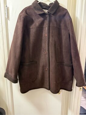 VTG Mulberry Street Women's Coat Brown  Suede Faux Fur Trim Penny Lane Boho